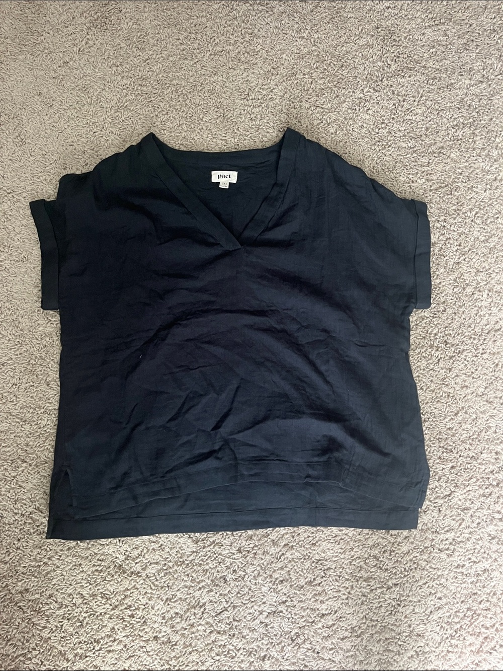 Pact Black V-Neck Boxy Short-Sleeve Top